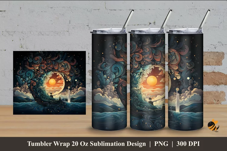 Dreamy Night Tumbler Wrap Sublimation Design 4