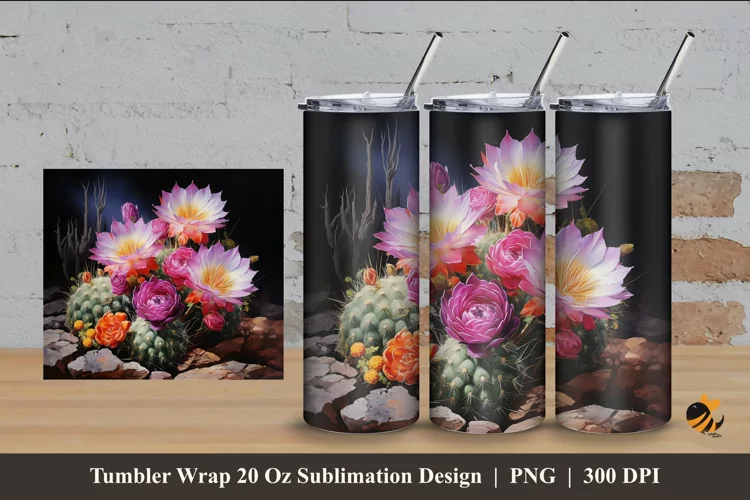 Mammillaria Frailean Tumbler Wrap Sublimation Design 4