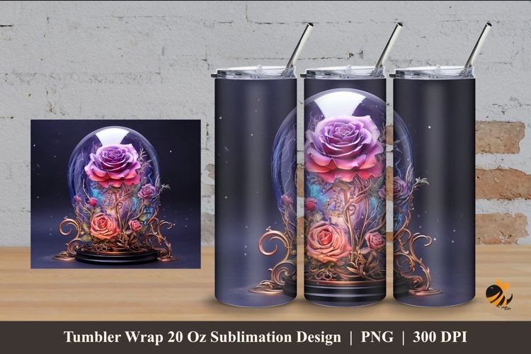 Rose In The Glass Tumbler Wrap Sublimation Design 4 example image 1