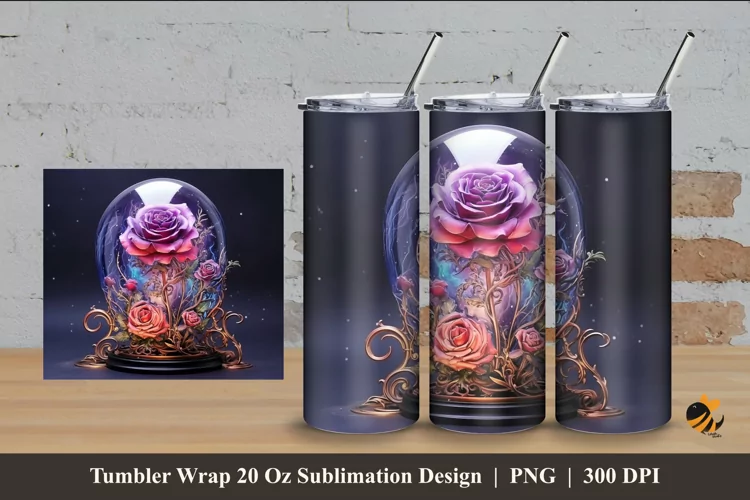Rose In The Glass Tumbler Wrap Sublimation Design 4