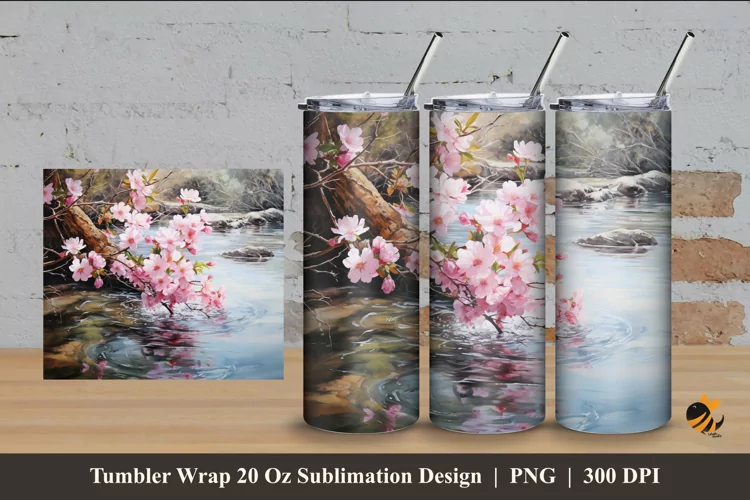 Cherry River Tumbler Wrap Sublimation Design 4