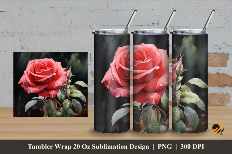 Forest Rose Tumbler Wrap Sublimation Design 4