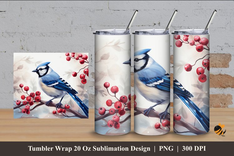 Winter Bird Tumbler Wrap Sublimation Design 4 example image 1