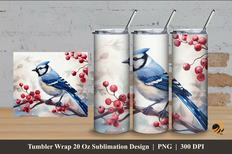 Winter Bird Tumbler Wrap Sublimation Design 4