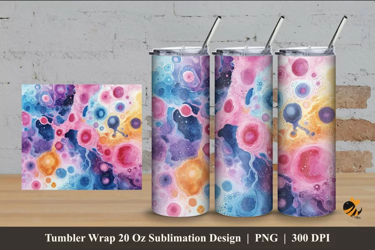 Watercolor Cells Tumbler Wrap Sublimation Design 4