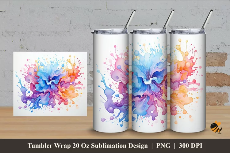 Splash Watercolor Tumbler Wrap Sublimation Design 4