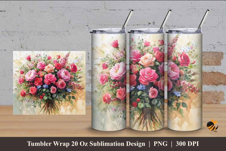 Decorative Flowers Tumbler Wrap Sublimation Design 4 example image 1