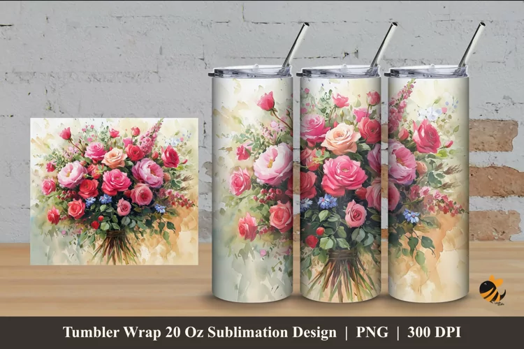 Decorative Flowers Tumbler Wrap Sublimation Design 4