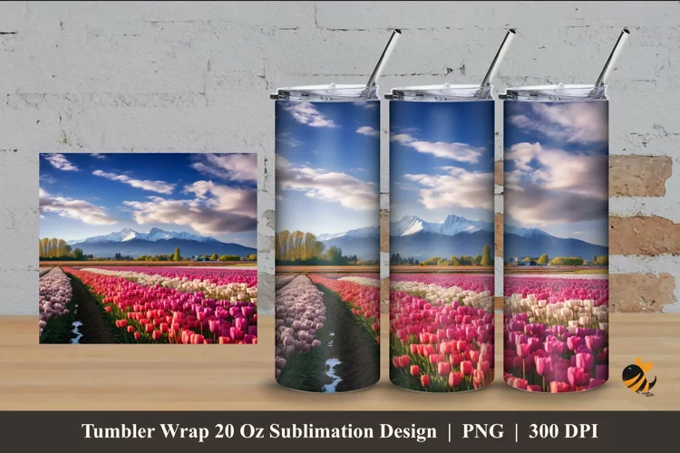 Tulip Garden Tumbler Wrap Sublimation Design 4