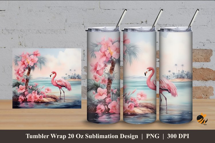 Stork Flowers Tumbler Wrap Sublimation Design 4 example image 1