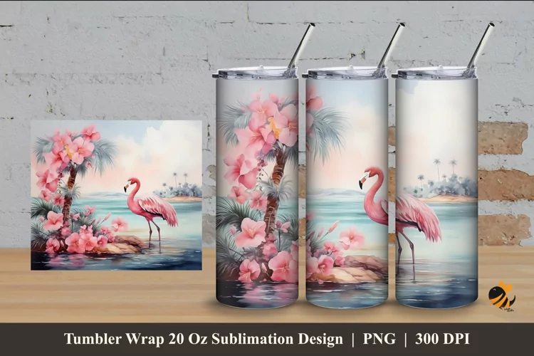 Stork Flowers Tumbler Wrap Sublimation Design 4