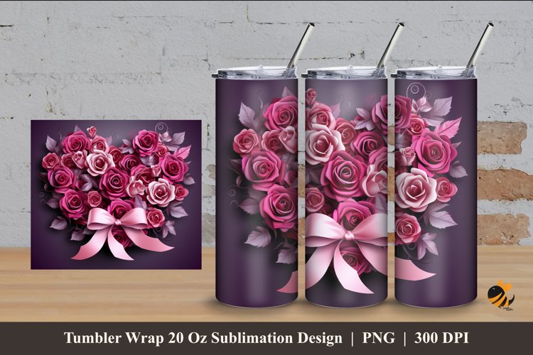 3D Fuchsia Roses Tumbler Wrap Sublimation Design 4 example image 1
