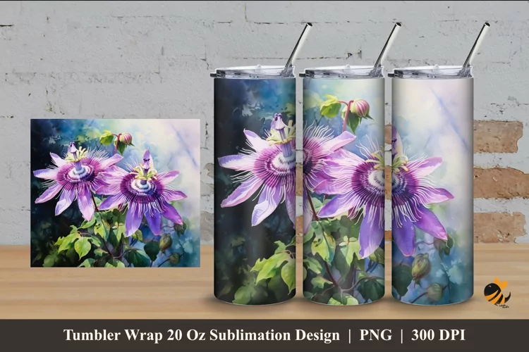 Passion Flower Tumbler Wrap Sublimation Design 4