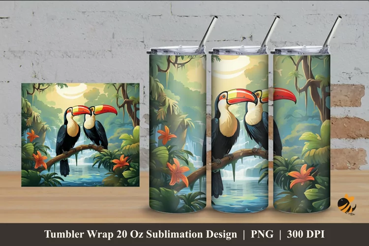 Wild Toucans Tumbler Wrap Sublimation Design 4