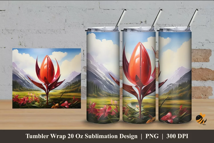 Meadows Flower Tumbler Wrap Sublimation Design 4
