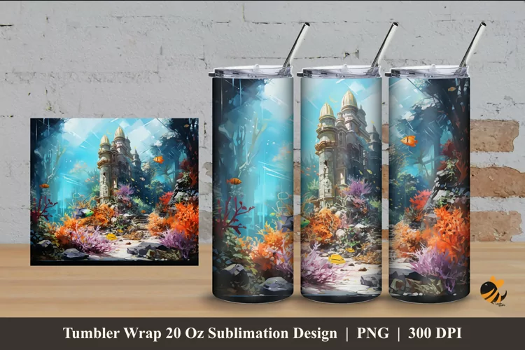 Undersea Palace Tumbler Wrap Sublimation Design 4