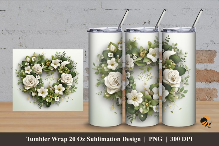 Green Valentine Wreath Tumbler Wrap Sublimation Design 4 example image 1
