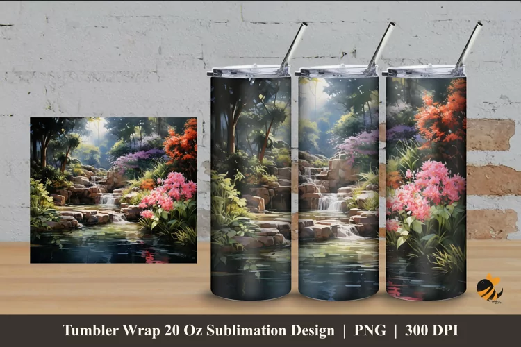 Floral And Water Tumbler Wrap Sublimation Design 4