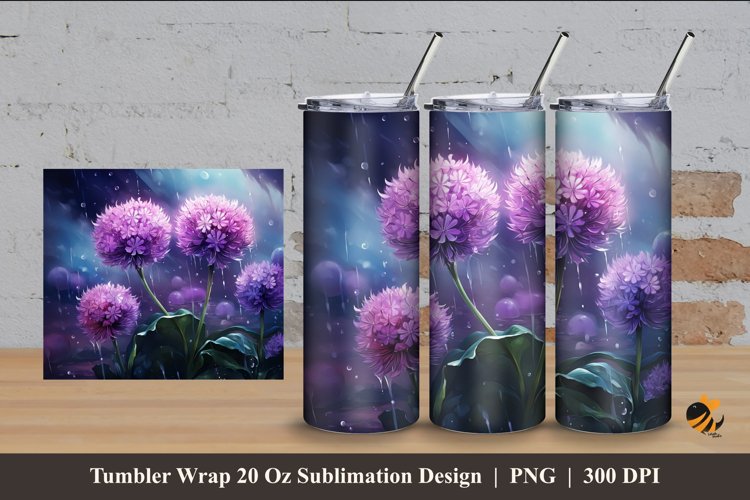 Violety Flower Tumbler Wrap Sublimation Design 4 example image 1