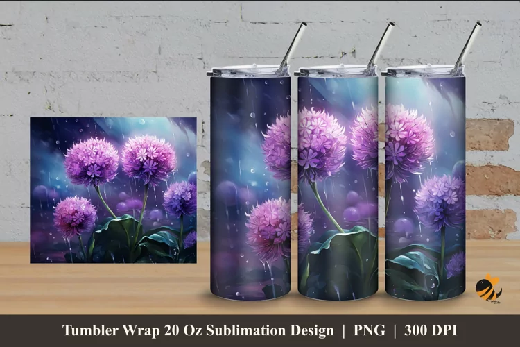 Violety Flower Tumbler Wrap Sublimation Design 4