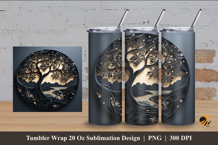 Circular Tree Tumbler Wrap Sublimation Design 4 example image 1