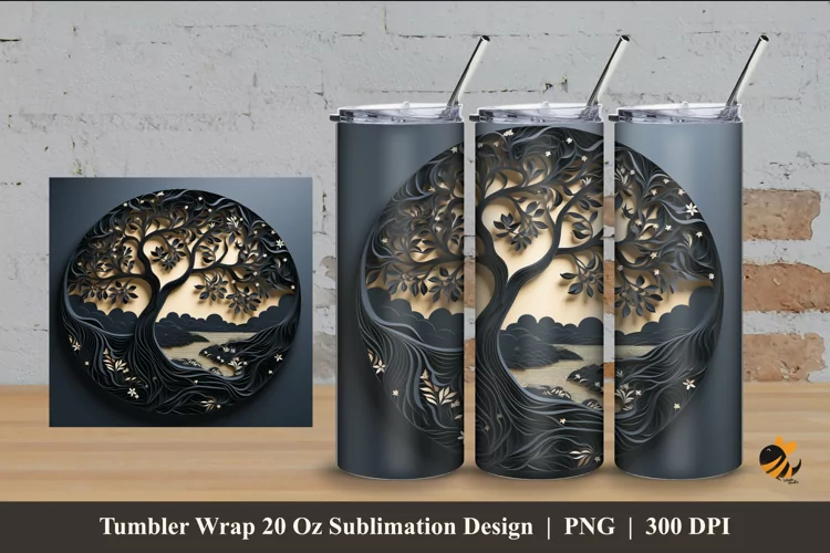 Circular Tree Tumbler Wrap Sublimation Design 4