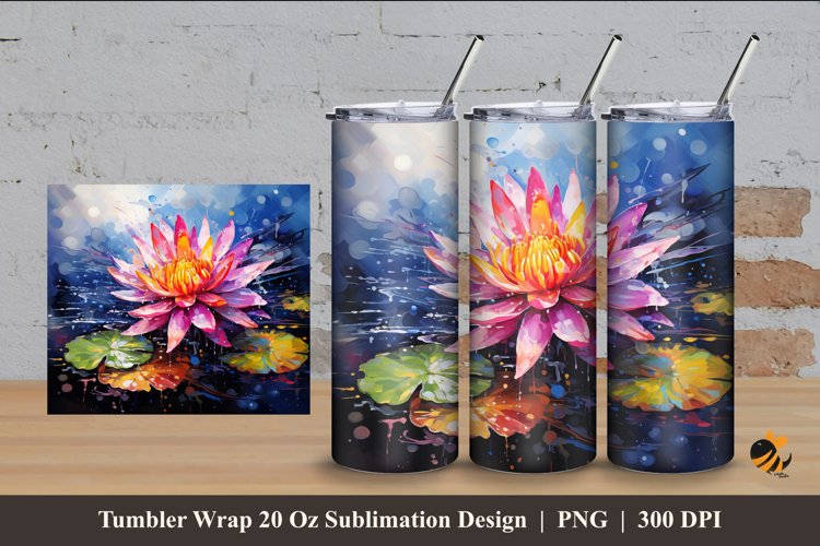 Beauty Water Lily Tumbler Wrap Sublimation Design 4