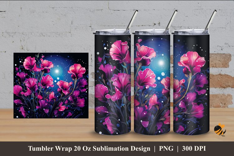 Starry Flower Tumbler Wrap Sublimation Design 4