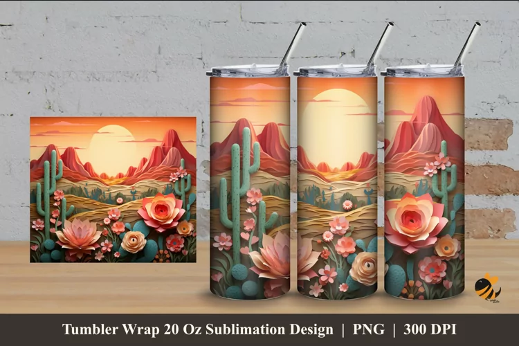 Desert Landscape Tumbler Wrap Sublimation Design 4