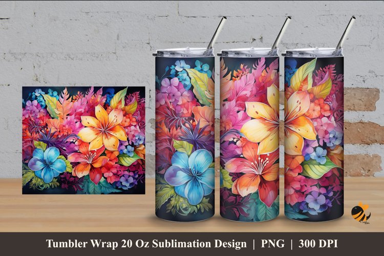 Colorful Flowers Tumbler Wrap Sublimation Design 4