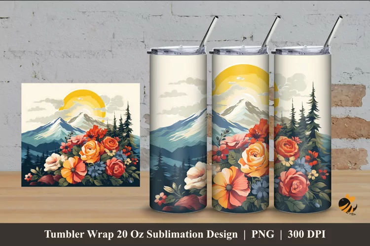 Morning Flower Tumbler Wrap Sublimation Design 4