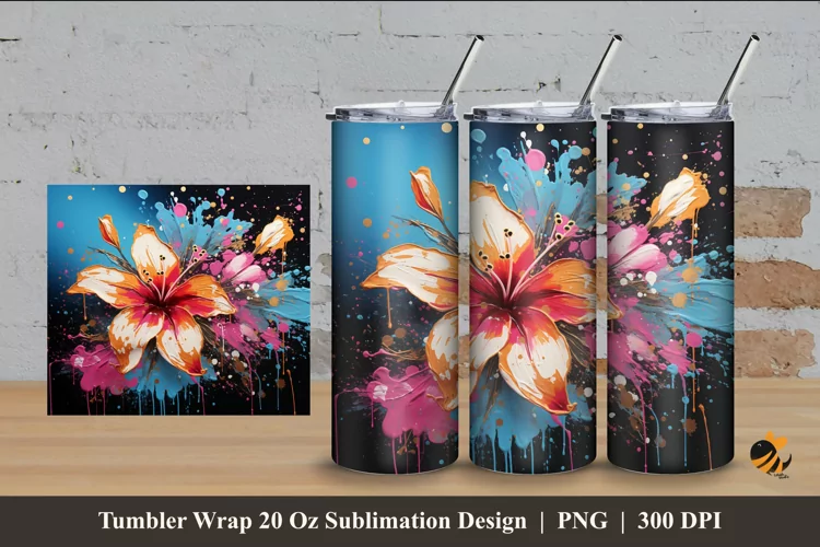 Brush Flower Tumbler Wrap Sublimation Design 4