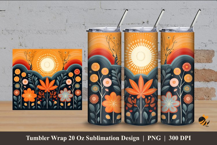 Retro Flower Tumbler Wrap Sublimation Design 4