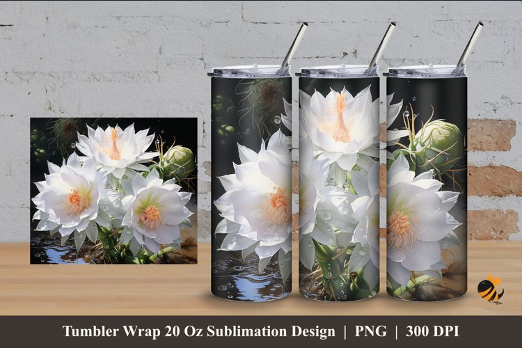 White Flowers Tumbler Wrap Sublimation Design 4 example image 1