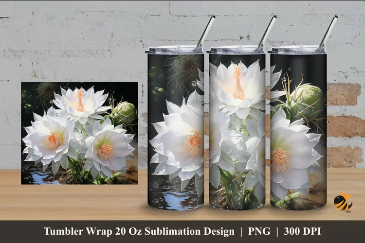 White Flowers Tumbler Wrap Sublimation Design 4