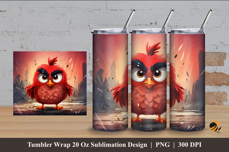 Angry Red Bird Tumbler Wrap Sublimation Design 4 example image 1