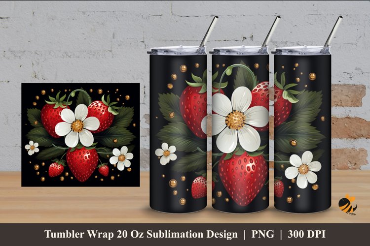 Lovely Strawberry Tumbler Wrap Sublimation Design 4 example image 1