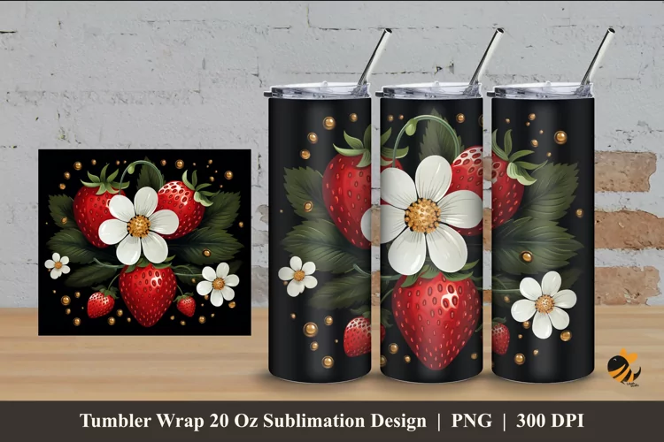 Lovely Strawberry Tumbler Wrap Sublimation Design 4
