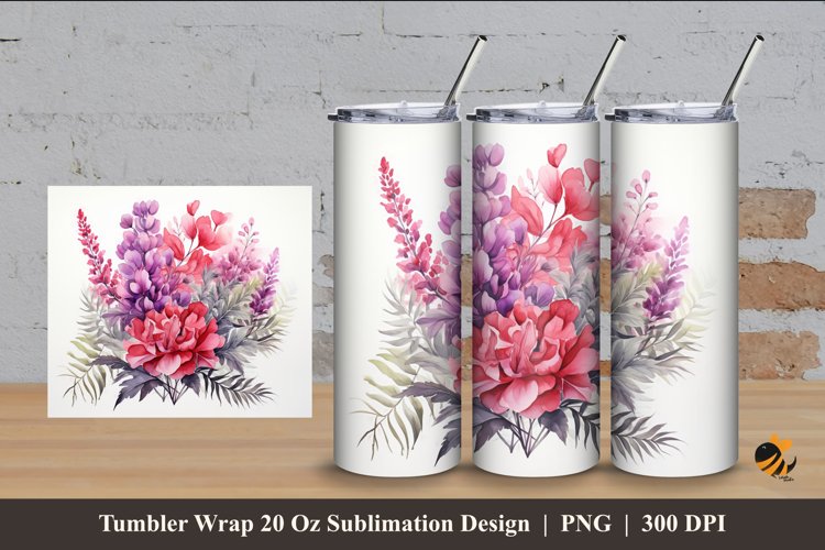 Red Bougainvillea Tumbler Wrap Sublimation Design 4