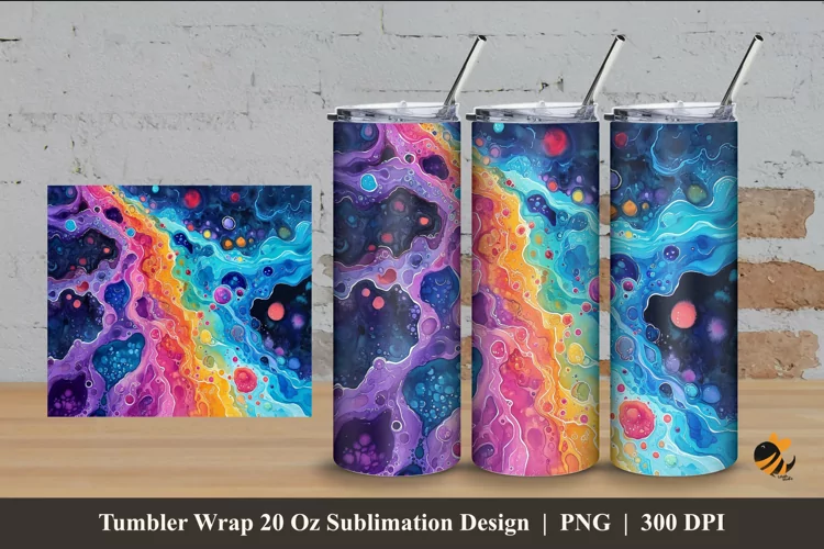Watercolor Microbe Tumbler Wrap Sublimation Design 4