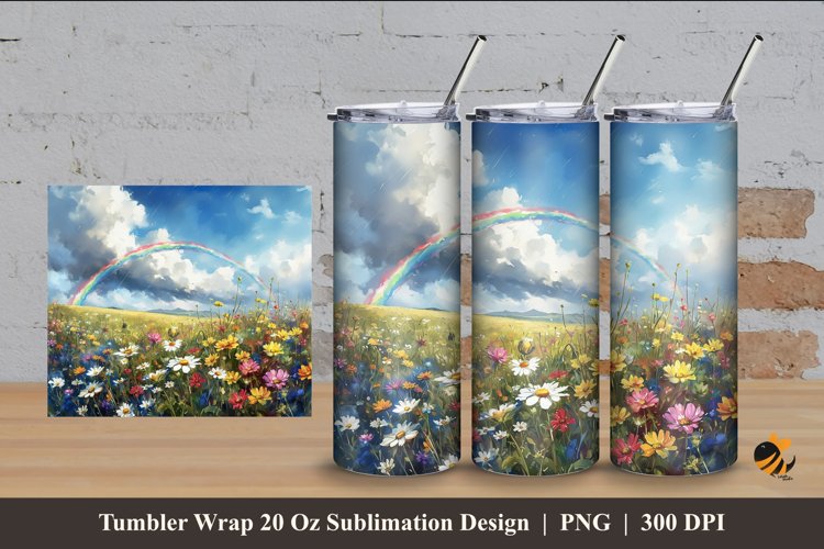 Rainbow Garden Tumbler Wrap Sublimation Design 4