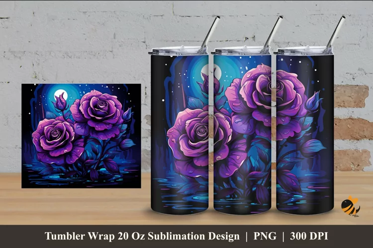 Watering Roses Tumbler Wrap Sublimation Design 4