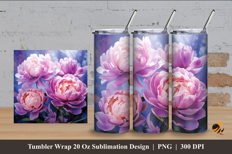 Pink Peony Flower Tumbler Wrap Sublimation Design 4