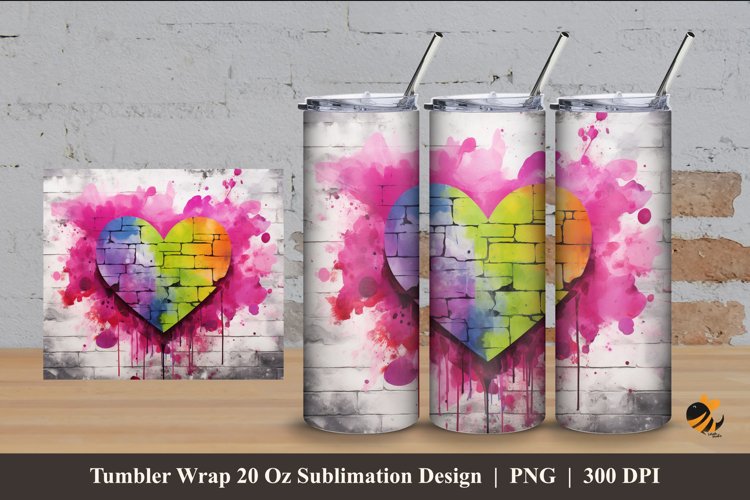 Painting Heart Tumbler Wrap Sublimation Design 4 example image 1