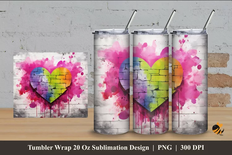 Painting Heart Tumbler Wrap Sublimation Design 4