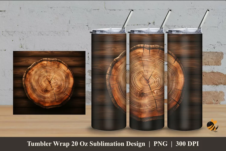 Realistic Wood Slice Tumbler Wrap Sublimation Design 4