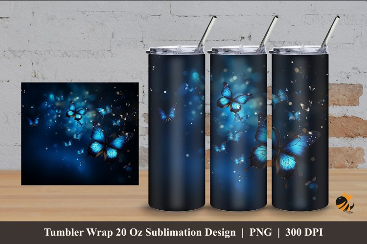 Blues Butterfly Tumbler Wrap Sublimation Design 4