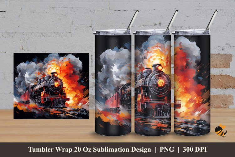 Burning Locomotive Tumbler Wrap Sublimation Design 4 example image 1