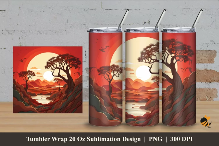 3D Socotra Sunset Tumbler Wrap Sublimation Design 4