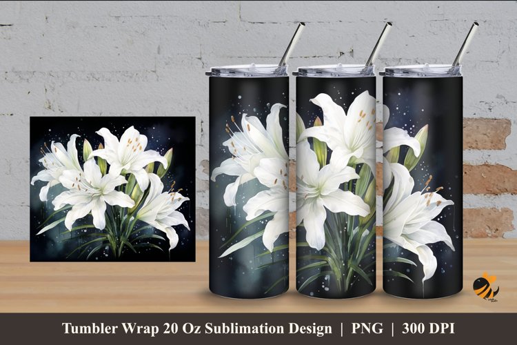 White Tuberose Flower Tumbler Wrap Sublimation Design 4 example image 1